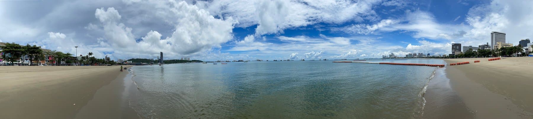 Pattaya beach and waterfront buildings, photographed in 2021