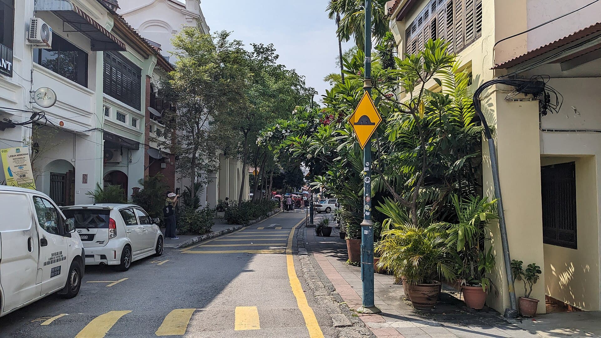 Lebuh Armenian in George Town, Penang, pastel shophouses and a quiet street